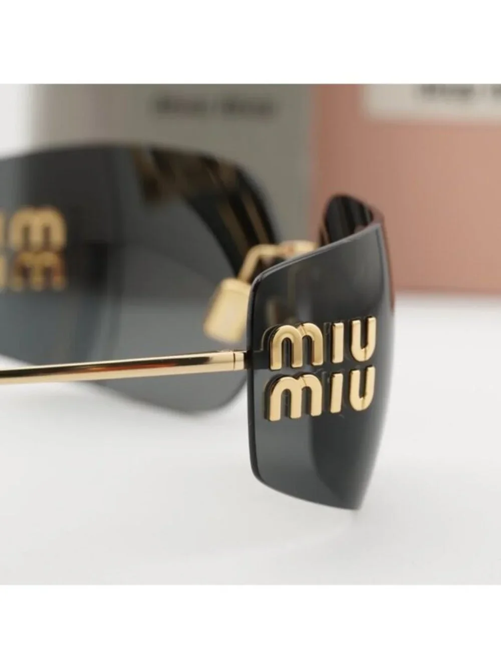Miu Miu MU54YS 5AK5S0 Geometric Sunglasses - Gold/Dark Grey